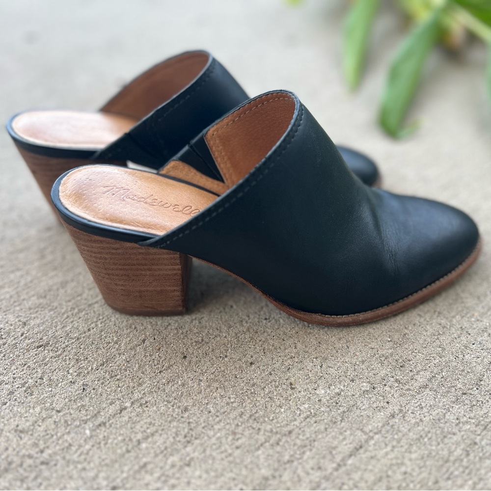 Madewell The Harper Black Leather Mule Size 8